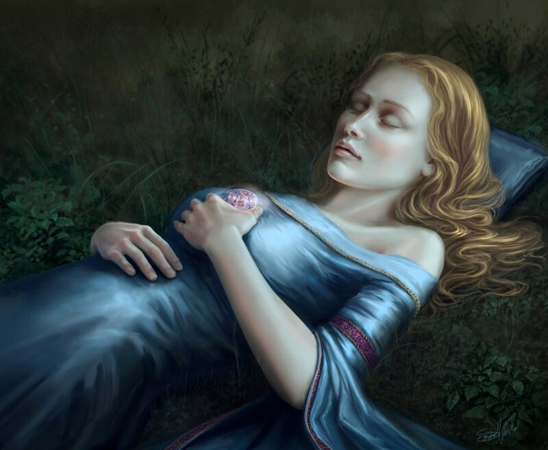 Woman Sleeping in Grass — Blue, Serene