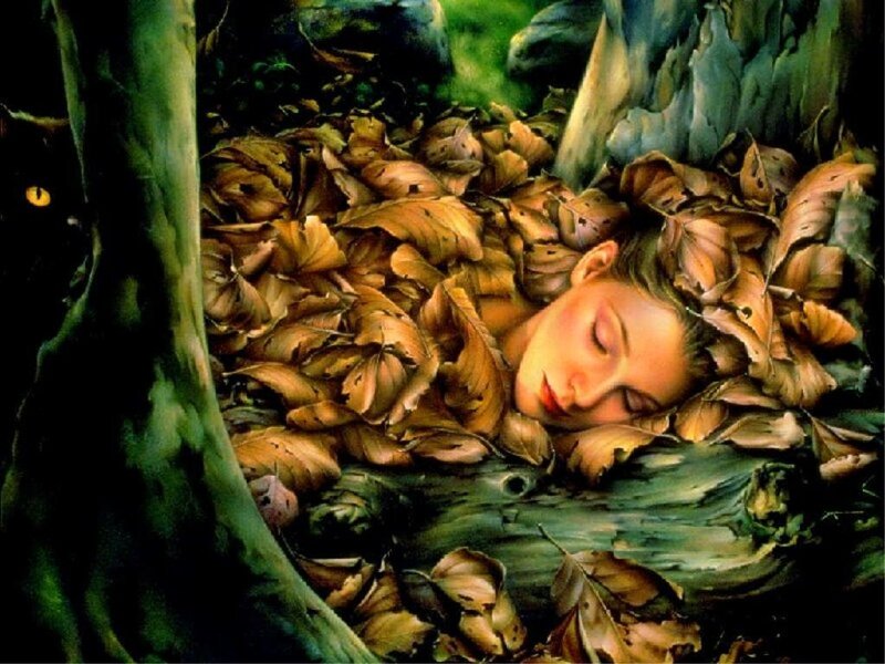 Woman Sleeping in Leaves