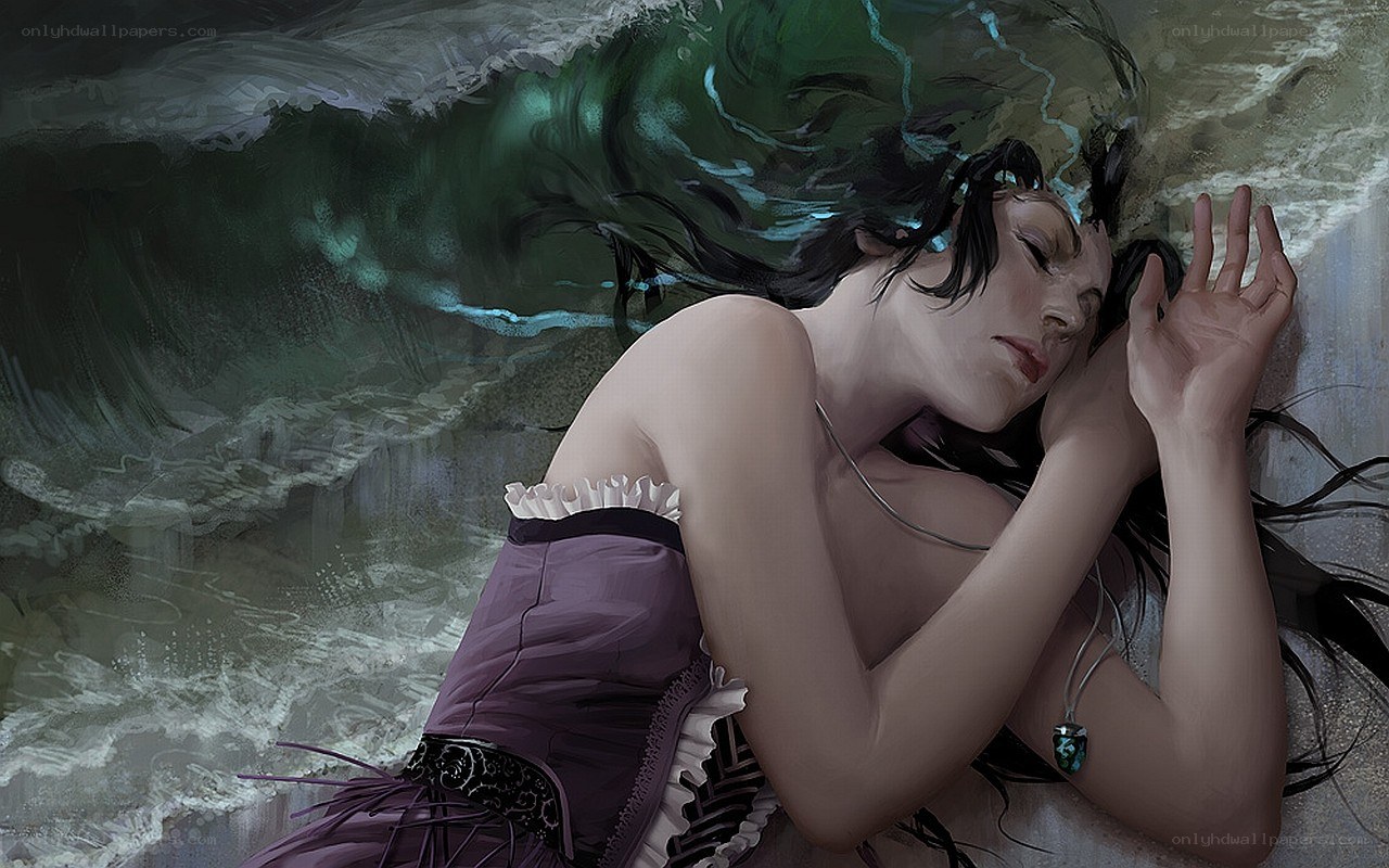 woman sleeping in ocean waves