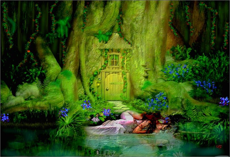Woman Sleeping in Pond — Green
