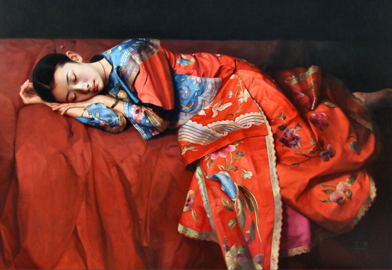 Woman Sleeping in Red Dress
