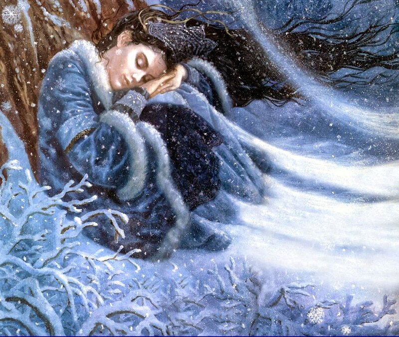 Woman Sleeping in Snow — Blue, Serene, Winter