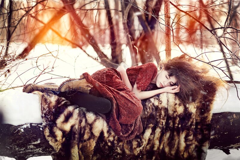 Woman Sleeping in Snow — Red