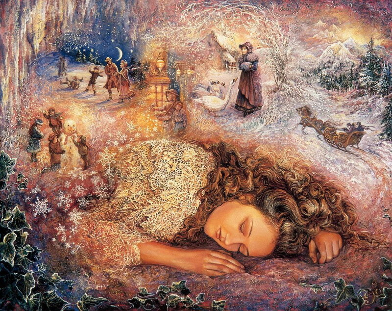 Woman sleeping in winter dream