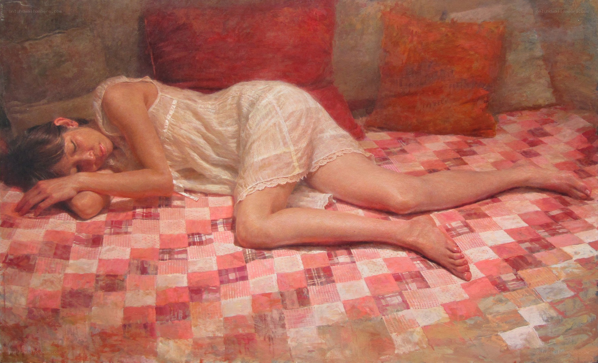 Woman sleeping on a bed