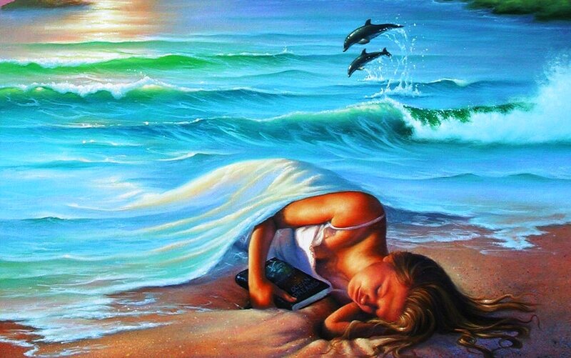 Woman Sleeping on Beach — Blue, Serene