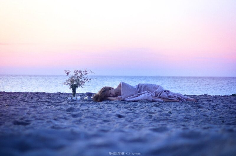 Woman Sleeping on Beach — Pink