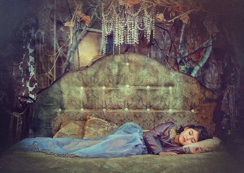 Woman Sleeping on Bed — Blue, Dreamy