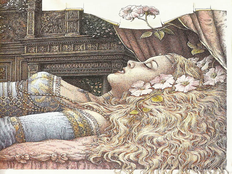 Woman Sleeping on Bed — Brown, Serene, Illustration