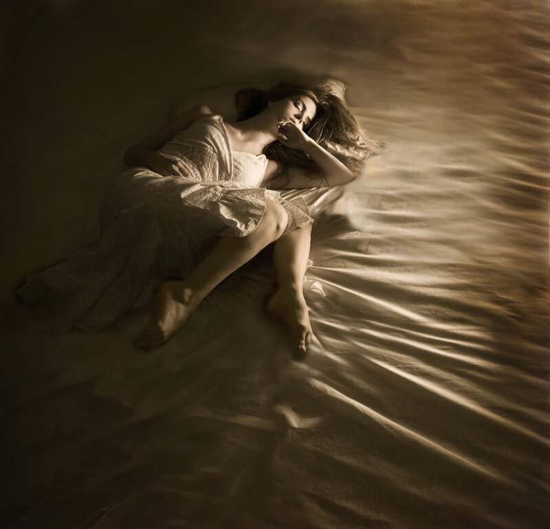 Woman Sleeping on Bed — Brown, Serene