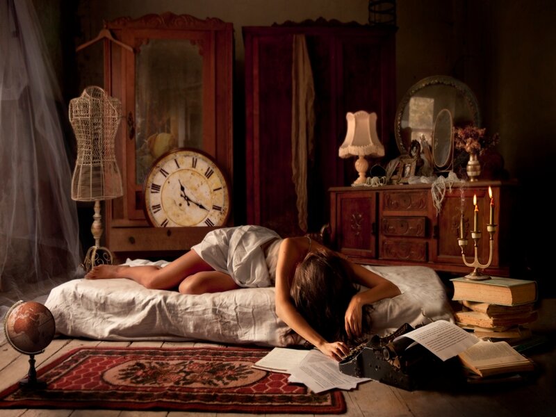 Woman Sleeping on Bed — Brown
