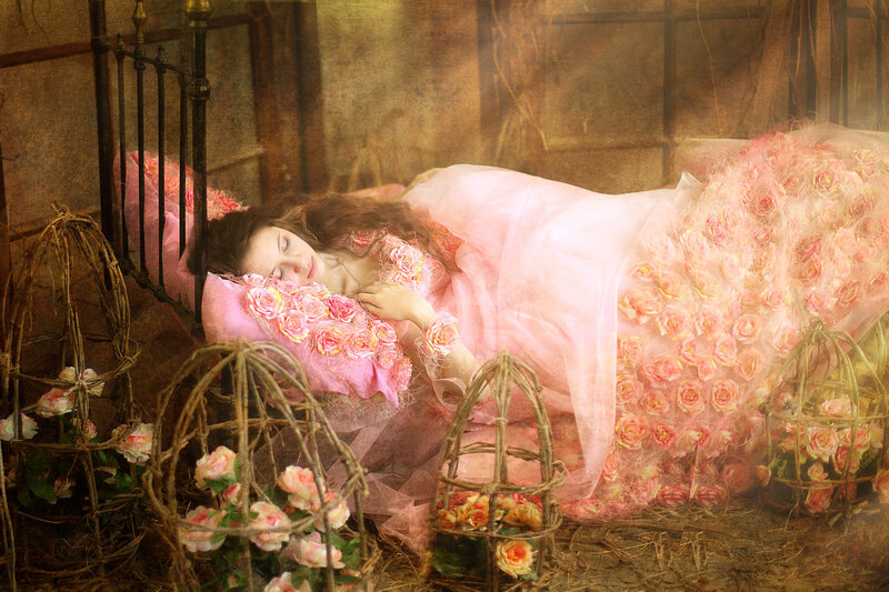 Woman Sleeping on Bed — Pink, Dreamy