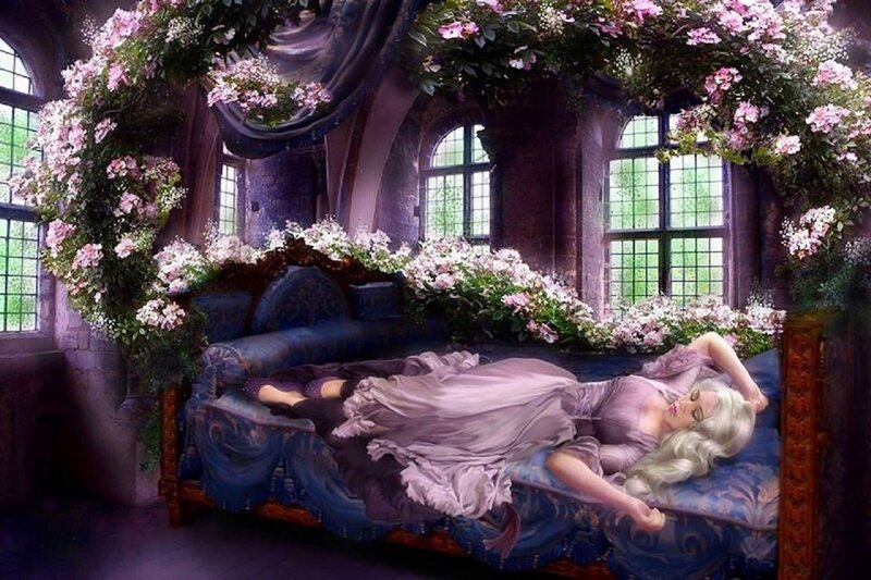 Woman Sleeping on Bed — Purple, Serene