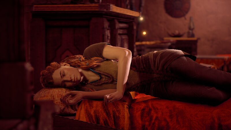 Woman Sleeping on Bed — Red, Calm