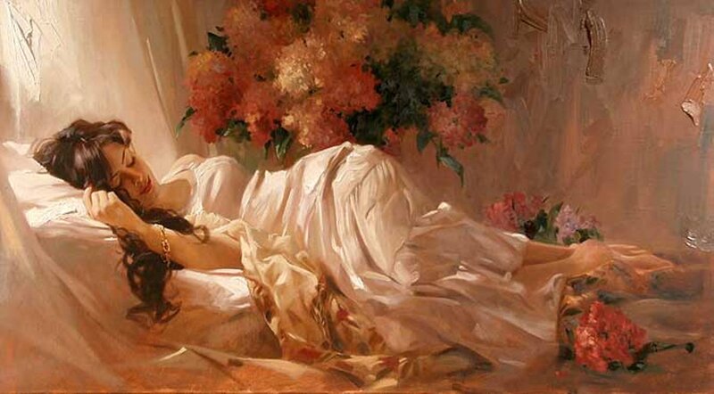 Woman Sleeping on Bed — White, Serene, Afternoon