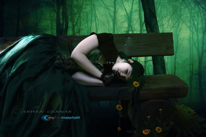 Woman Sleeping on Bench — Green