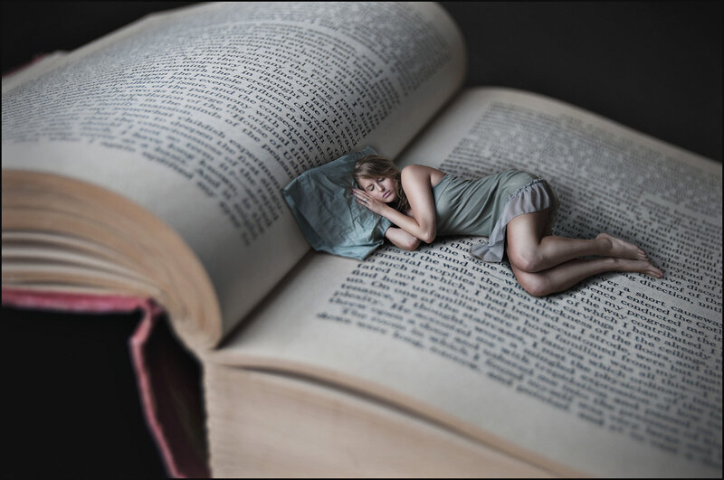 Woman Sleeping on Book — White