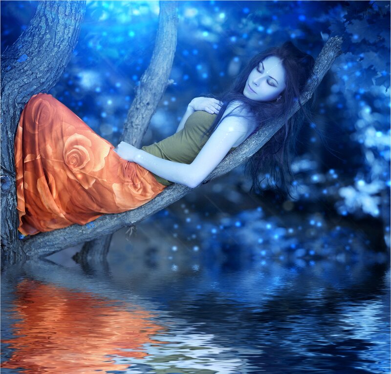 Woman Sleeping on Branch