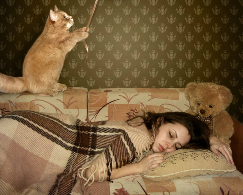 Woman Sleeping on Couch — Brown