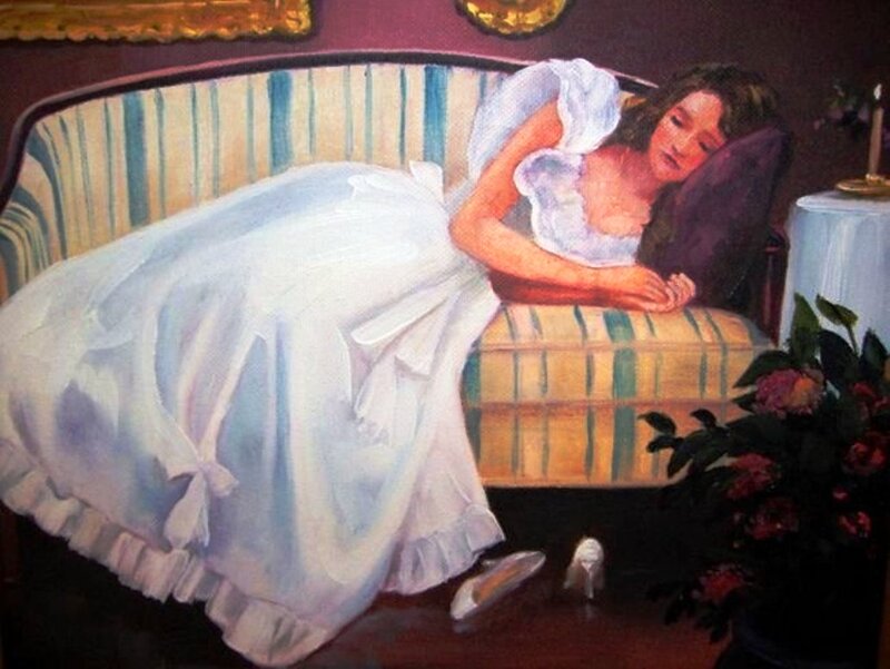Woman Sleeping on Couch — White