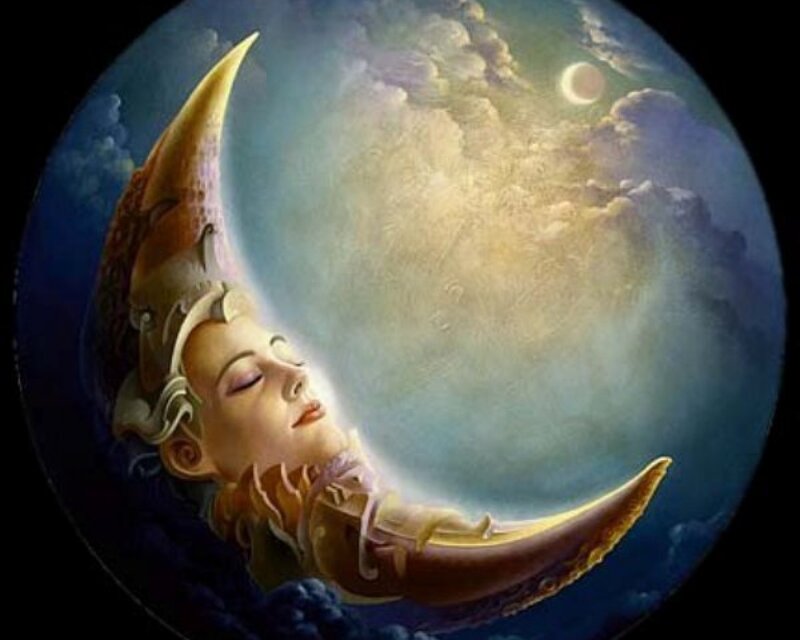 Woman Sleeping on Crescent Moon