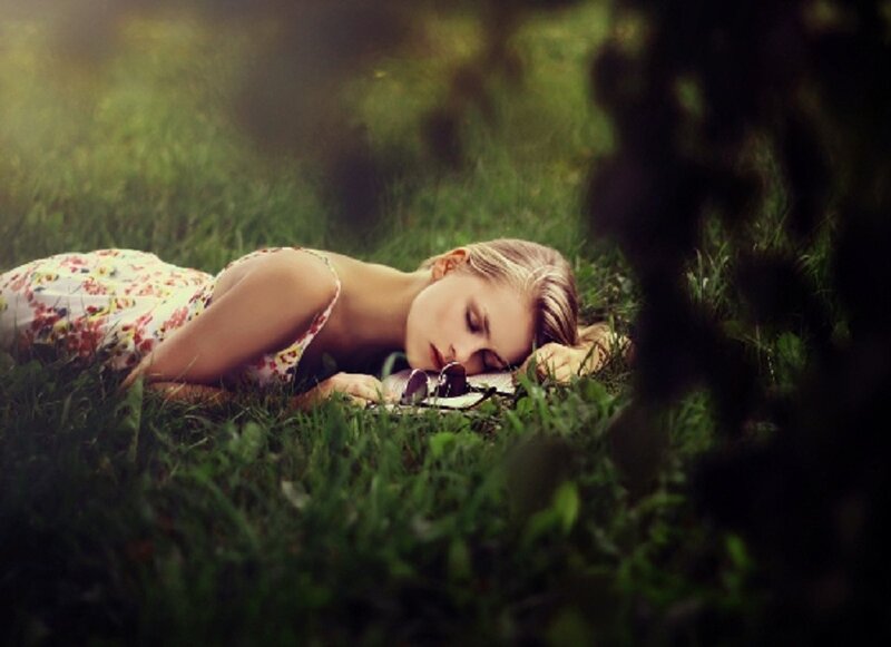 Woman Sleeping on Grass — Green, Serene