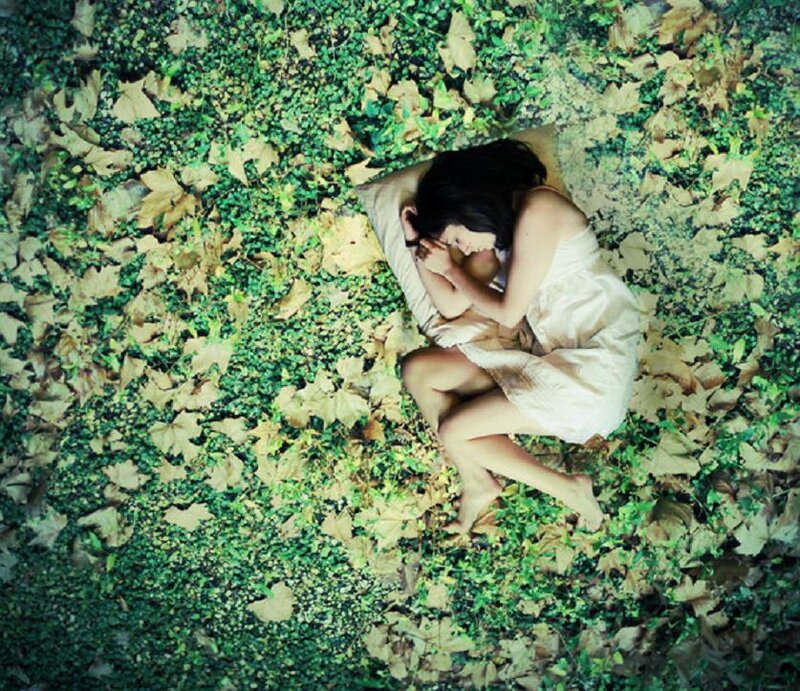 Woman Sleeping on Ground — Green