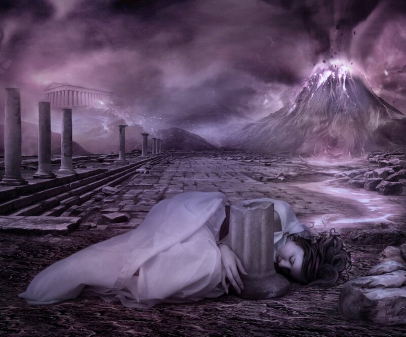 Woman Sleeping on Ground — Purple, Dramatic