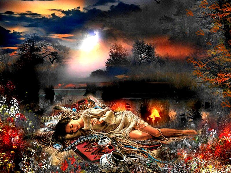 Woman Sleeping on Ground — Red