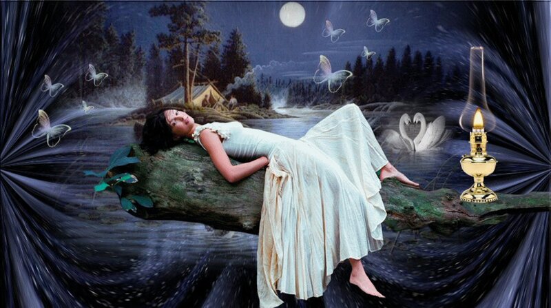 Woman Sleeping on Log — Blue