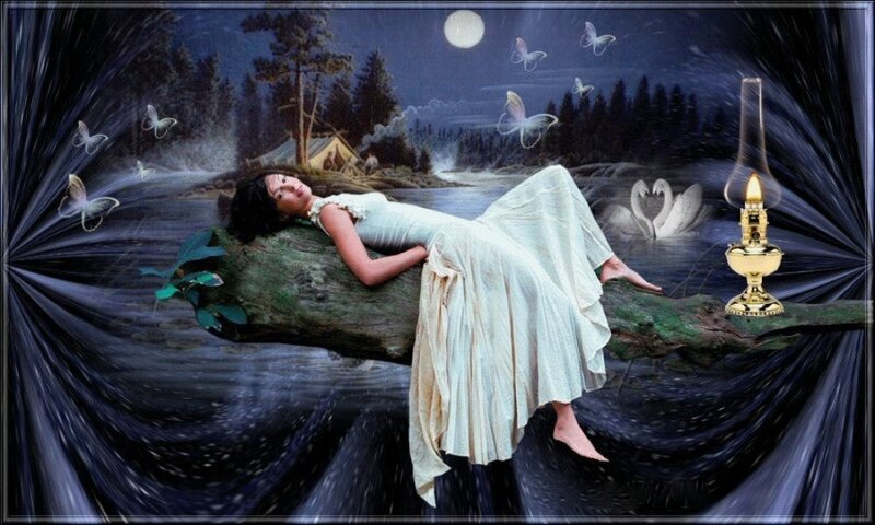 Woman Sleeping on Log