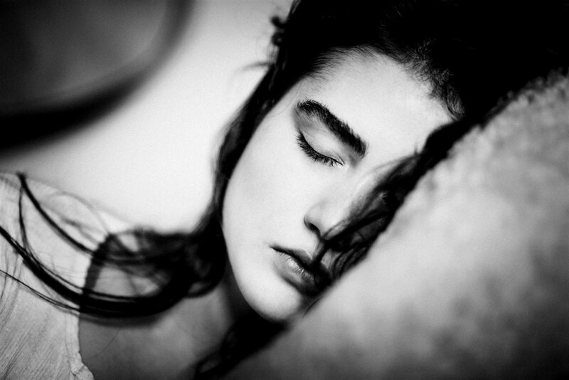 Woman Sleeping on Pillow — Black, Serene