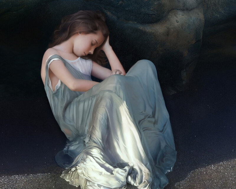 Woman Sleeping on Rocks