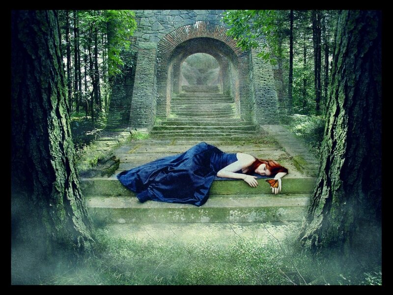 Woman Sleeping on Steps