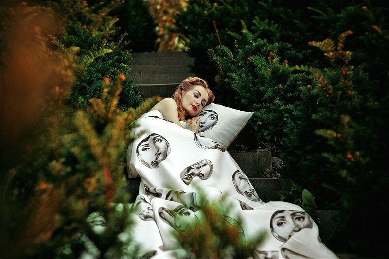 Woman Sleeping on Steps — White