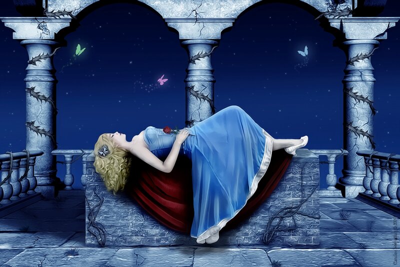 Woman Sleeping on Stone — Blue