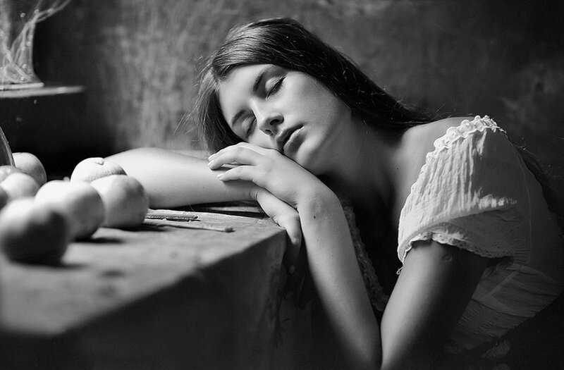 Woman Sleeping on Table — Black