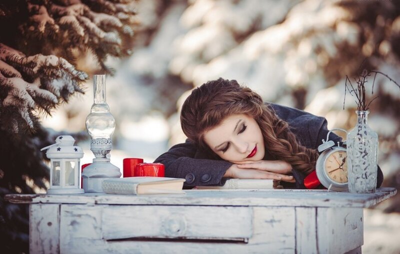 Woman Sleeping on Table — White