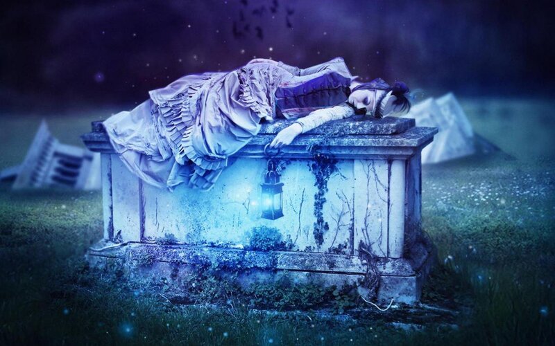 Woman Sleeping on Tomb — Blue