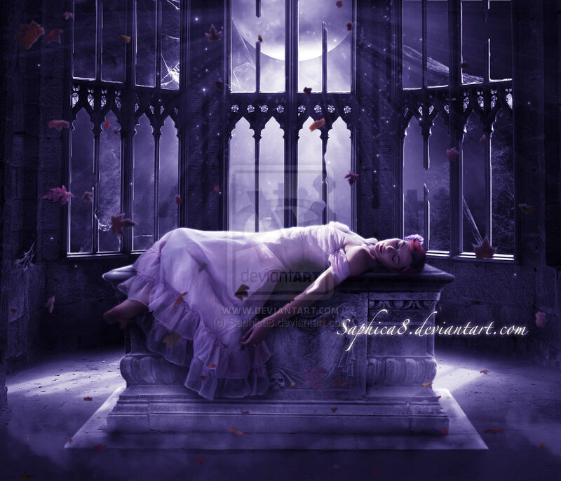 Woman Sleeping on Tomb — Purple, Dramatic
