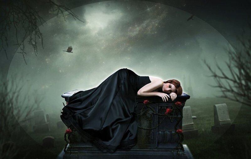 Woman Sleeping on Tombstone — Black