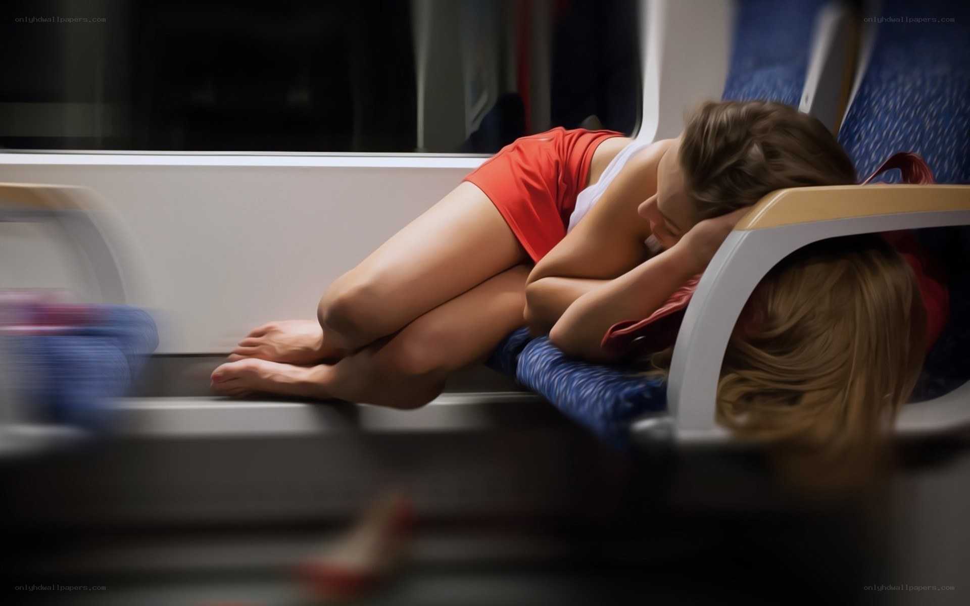 Woman sleeping on train