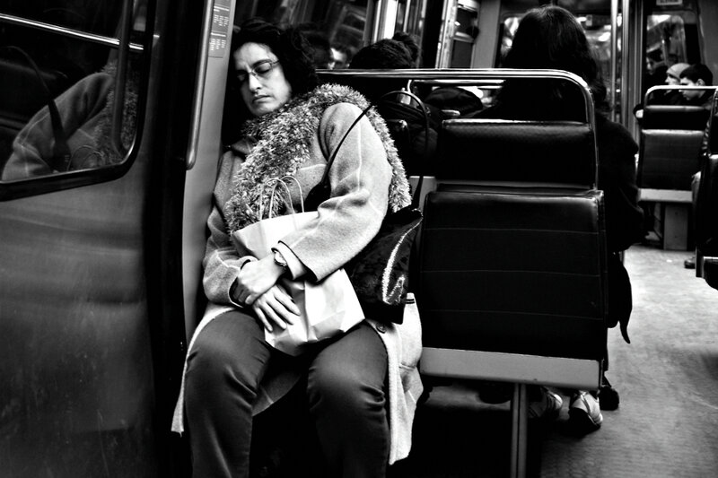 Woman Sleeping on Train — Black