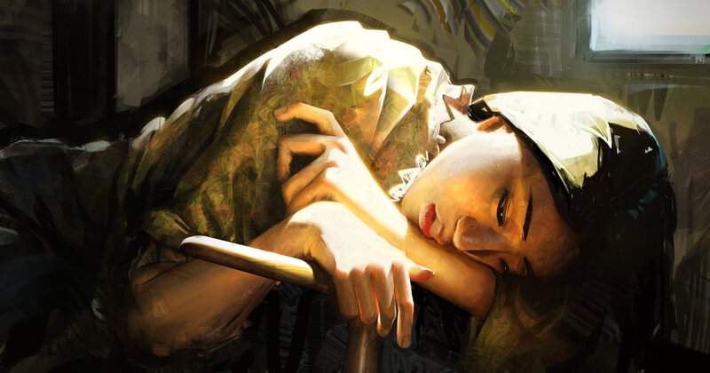 Woman Sleeping on Train — Brown