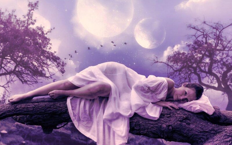 Woman Sleeping on Tree Branch — Purple