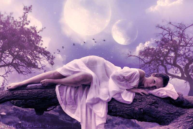 Woman Sleeping on Tree Branch