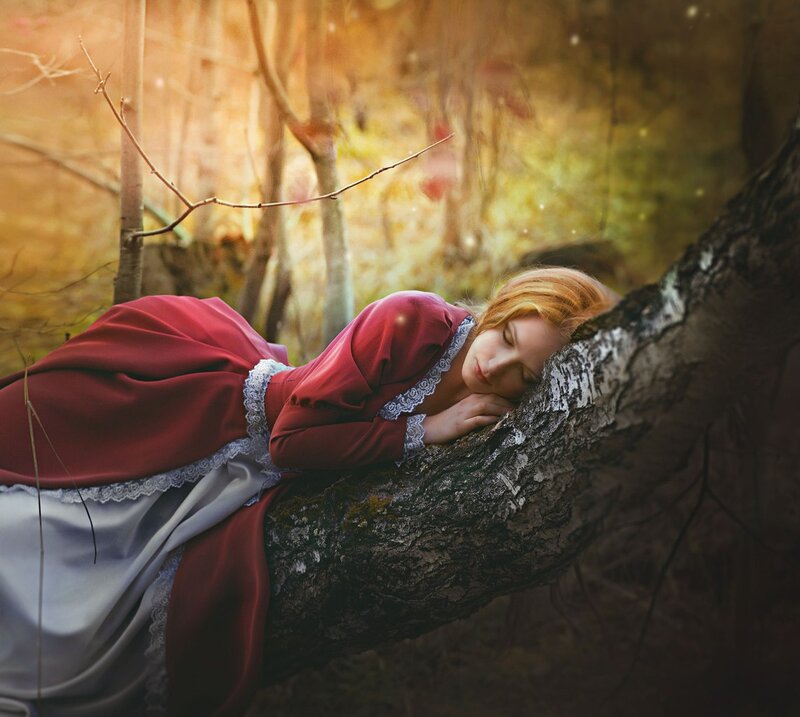 Woman Sleeping on Tree — Red
