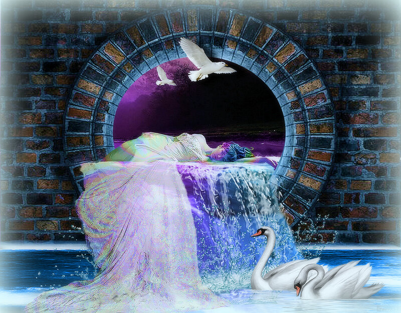 Woman Sleeping on Waterfall
