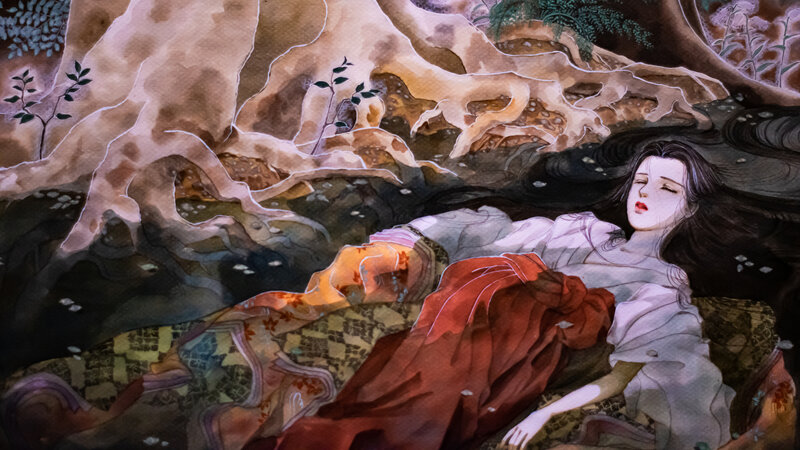 Woman Sleeping under Tree — Brown