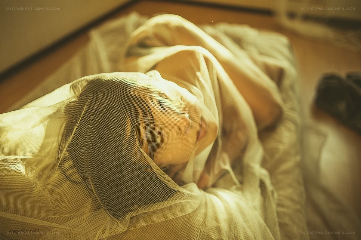 woman sleeping under veil